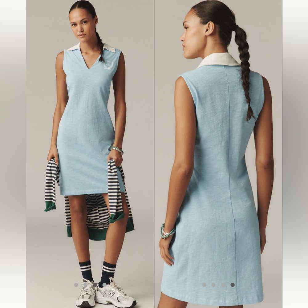NWT Anthropologie Sundry Light Blue Chambray Knit Sleeveless Polo Mini Dress Lrg - Picture 7 of 8